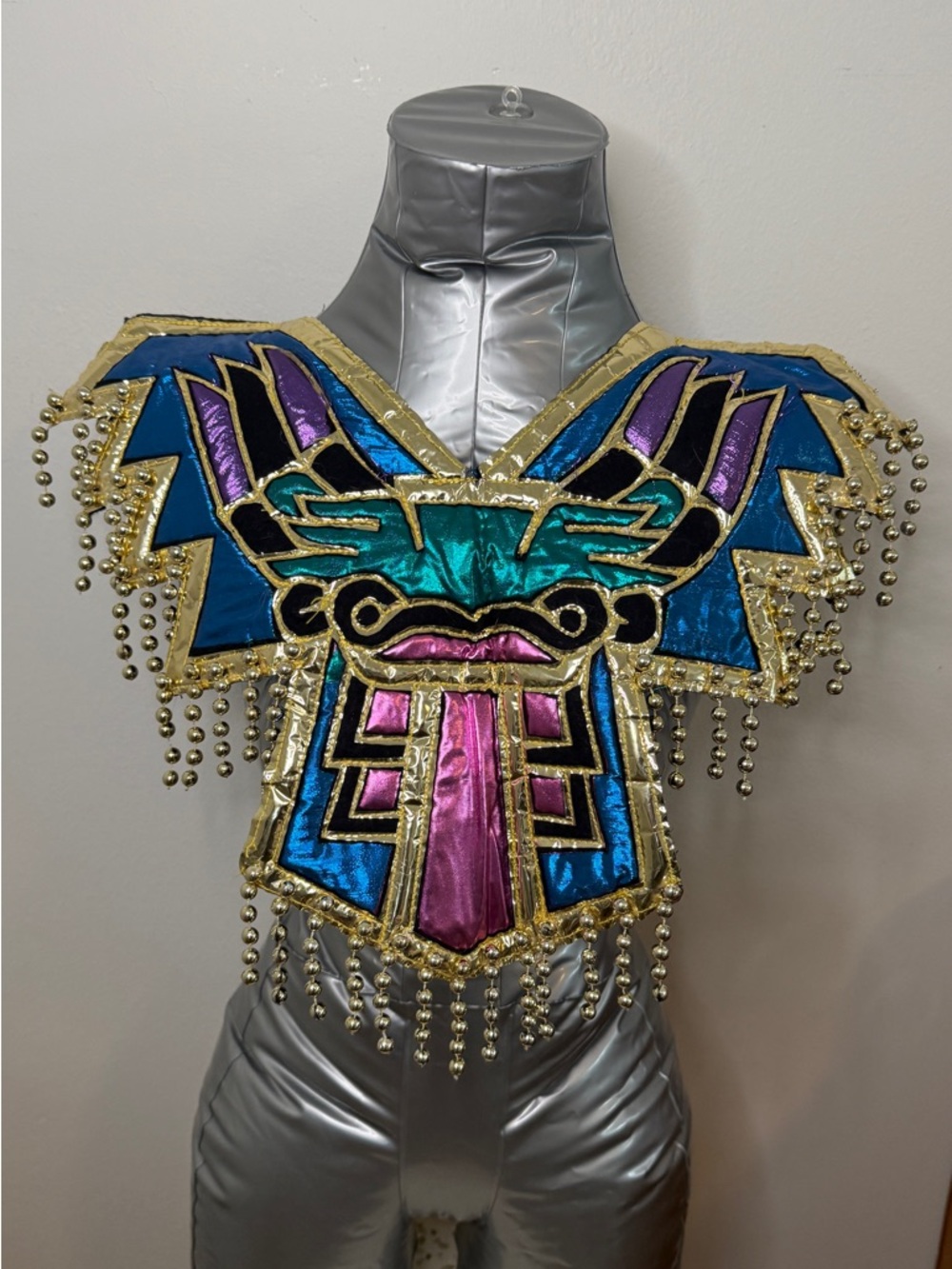 Aztec Danza Pechera Chest Piece Metallic Fringe Mexican Dance Costume Collar
